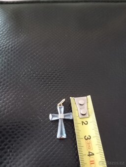 perlová šňůra,zlatá Davidova hvězda,vintage kříž zlato+akvam - 11