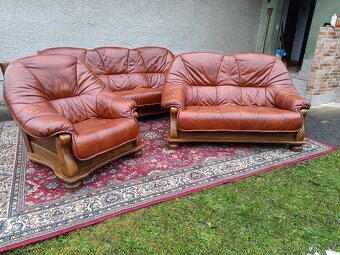 XXL Rustikální kožená sedací souprava 3 - 2 - 1, stolek - 11