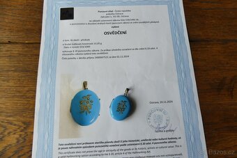 Zlatý otevírací medailon, smalt perly biedermeier - 11