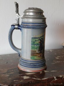 Starožitný historický cyklistický kameninový korbel - bier s - 11