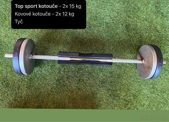 Domácí posilovna - klec, lavice, činky, kotouče, osy - 11