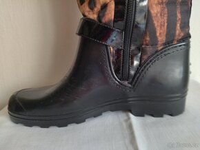 Kozačky holínky černé + leopardí vzor, vel. 37/38 - 11