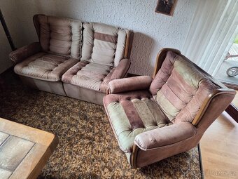 Stará kožená sedací souprava + stůl / set za odvoz - 11