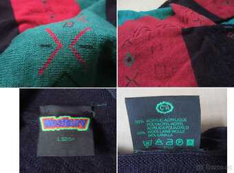 Vintage 80s/90s pánský trojbarevný svetr kardigan - 11