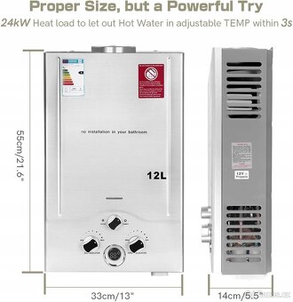 Kempingový průtokový ohřívač vody, 12l/min - 11