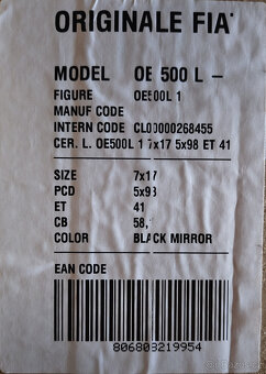 Nové alu Fiat 500L ,Tipo II 5x98 R17 et41 so 58,1 - 11