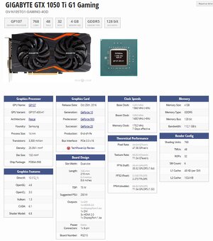 GIGABYTE GTX 1050 Ti G1 Gaming 4GB - 128bit - 11