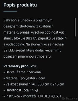 NOVÝ SLUNEČNÍK S LED OSVĚTLENÍM 3 M - 11
