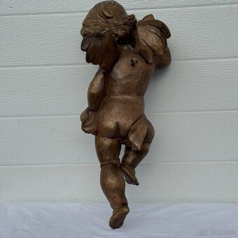 Veliká socha nástěnný dřevěný anděl 41cm - 11