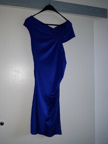 Dámské plesové šaty královská modrá vel S lesklé s řasením - 11