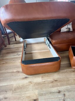 Rohová celokožená sedačka s taburety - 11