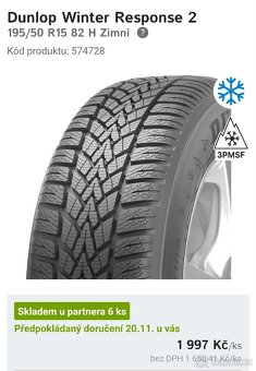 Prémiové zimni pneu Dunlop Winter Response 2 195/50 R15. - 11