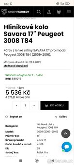 Alu kola 4x108 225/50 r17 98w xl Original Peugeot - 11