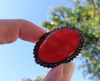 Šperky české granáty, koliér, brože, jehlice, stříbro tombak - 11