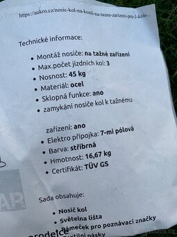 Nosič na tažné zařízení, 3 kola - 11