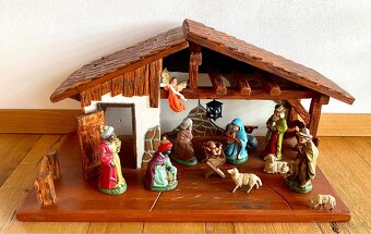 Starý velký dřevěný betlém s osvětlením - 11
