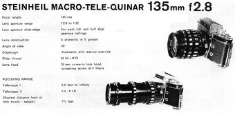 Servisovaný Steinheil Munchen Macro Tele Quinar 135mm f/2.8 - 11