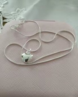 Nový dámský stříbrný náhrdelník řetízek na krk srdce - 11