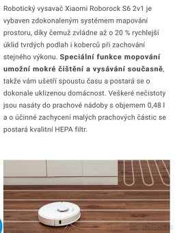 Robotický vysavač Roborock S6 + vytírání , je zachovalý - 11