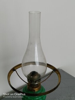 Starožitná malachitová velká petrolejová lampa - 11