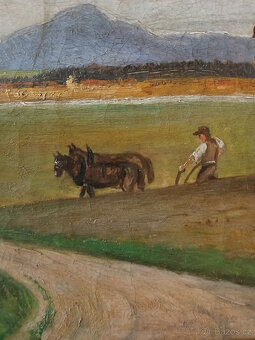 Starožitný obraz signovaný rok 1900 ze zadu štítek malíře. - 11