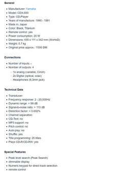 YAMAHA CDX-930 Stereo CD Player / Příslušenství - 11
