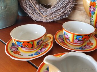 STAROŽITNÁ KOVOVÁ SOUPRAVA ART DECO- RUČNĚ MALOVANÁ - 11