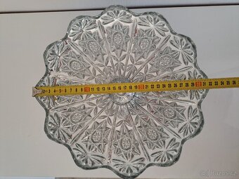 Skleněná, stříbrná retro mísa na nožce – lisované sklo - 11