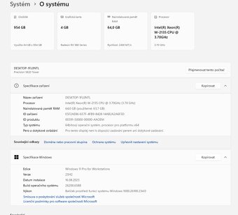 DELL Precision Tower 5820 - XEON W-2135 v4, 64 GB RAM - 11