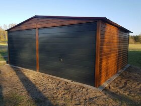 Plechová garáž 6x5, dvougaráž, dekor dřeva, Zahradní domek - 11