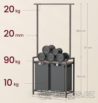 Nový koš na prádlo 2x46 litrů se šatní tyčí - 11