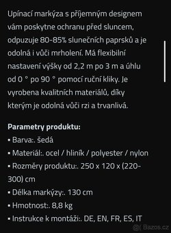 Balkónová markýza 250x120x220-300cm - 11