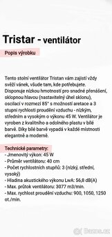 NOVÝ  Stolní ventilátor. "Tristar".Průměr: 40 cm - 11