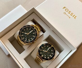 FOSSIL Bannon Chronograf Zlaté,zelený ciferník,set MEN/WOMEN - 11