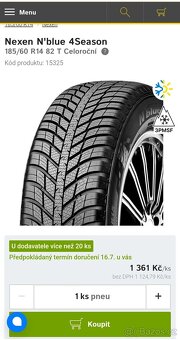 Celoroční pneu 185/60 R14.DOT-1925-NEXEN - 11
