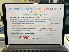 HP PROBOOK 13,3"/CORE i5/SSD120GB/RAM4GB/KOVOVÝ - 11