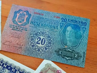 Staré bankovky Rakousko-Uherska (50, 20, 10, 2, 1 koruna) - 11