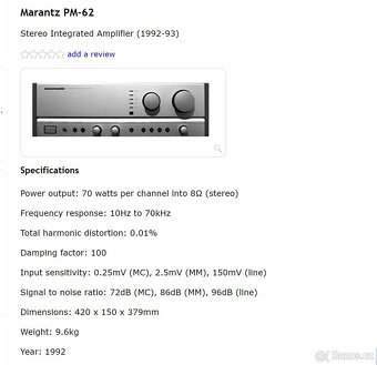 Marantz PM-62 Stereo Integrated Amplifier / Phono In - 11