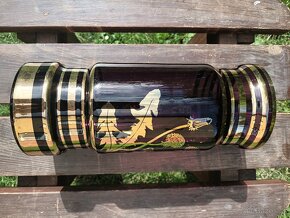 Váza, 70. léta, pozlacené fialové sklo vzor pampelišky - 11