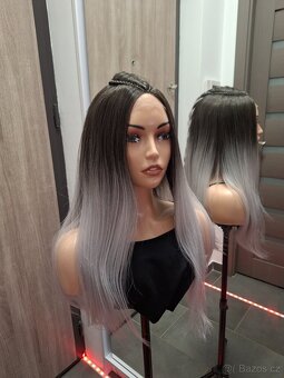 Rovná paruka s krajkou vpředu, blond ombre s copem 71350 - 11
