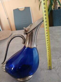Retro karafa na víno s cínovým dekorem-kačenka - 11