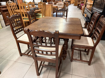 dvakrát historický set dubového stolu a šesti židlí - 11