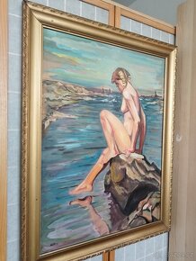 obraz - DÍVKA S COPÁNKY, akt, olej, sign. neurčena - 11