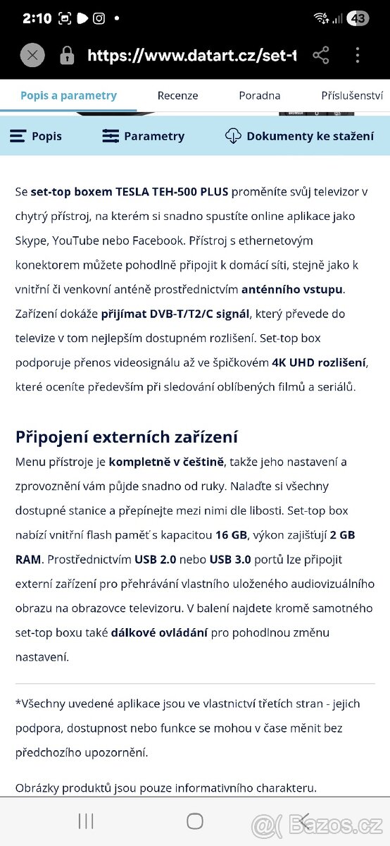 Televize Samsung 102cm + set-top box Tesla TEH-500 Plus - 12