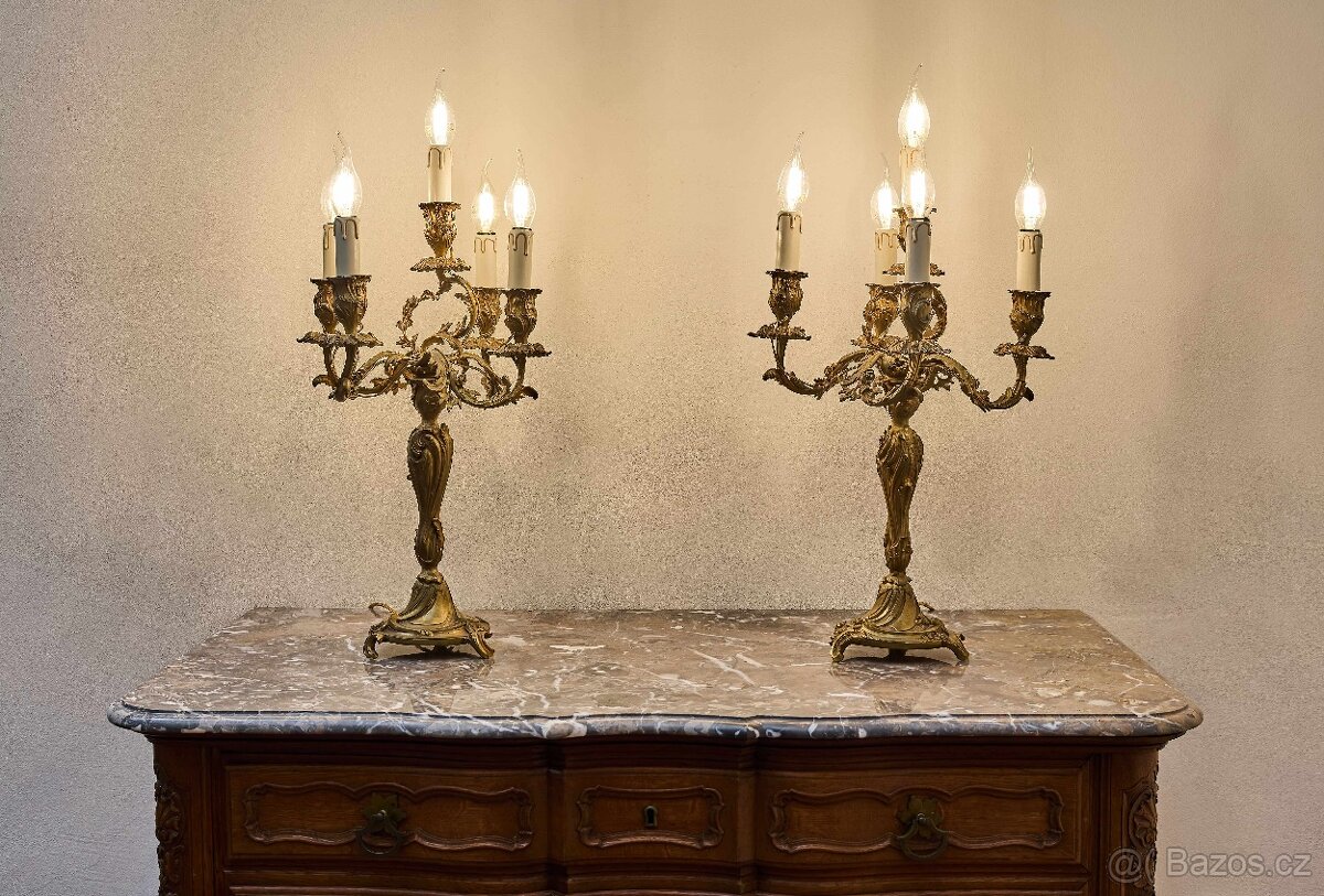 Párové bronzové svícny z 19. století – elektrifikované - 12