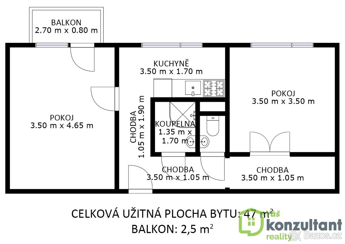 Prodej bytu 2+1 50 m², Velká Bíteš, ev.č. 01070 - 12