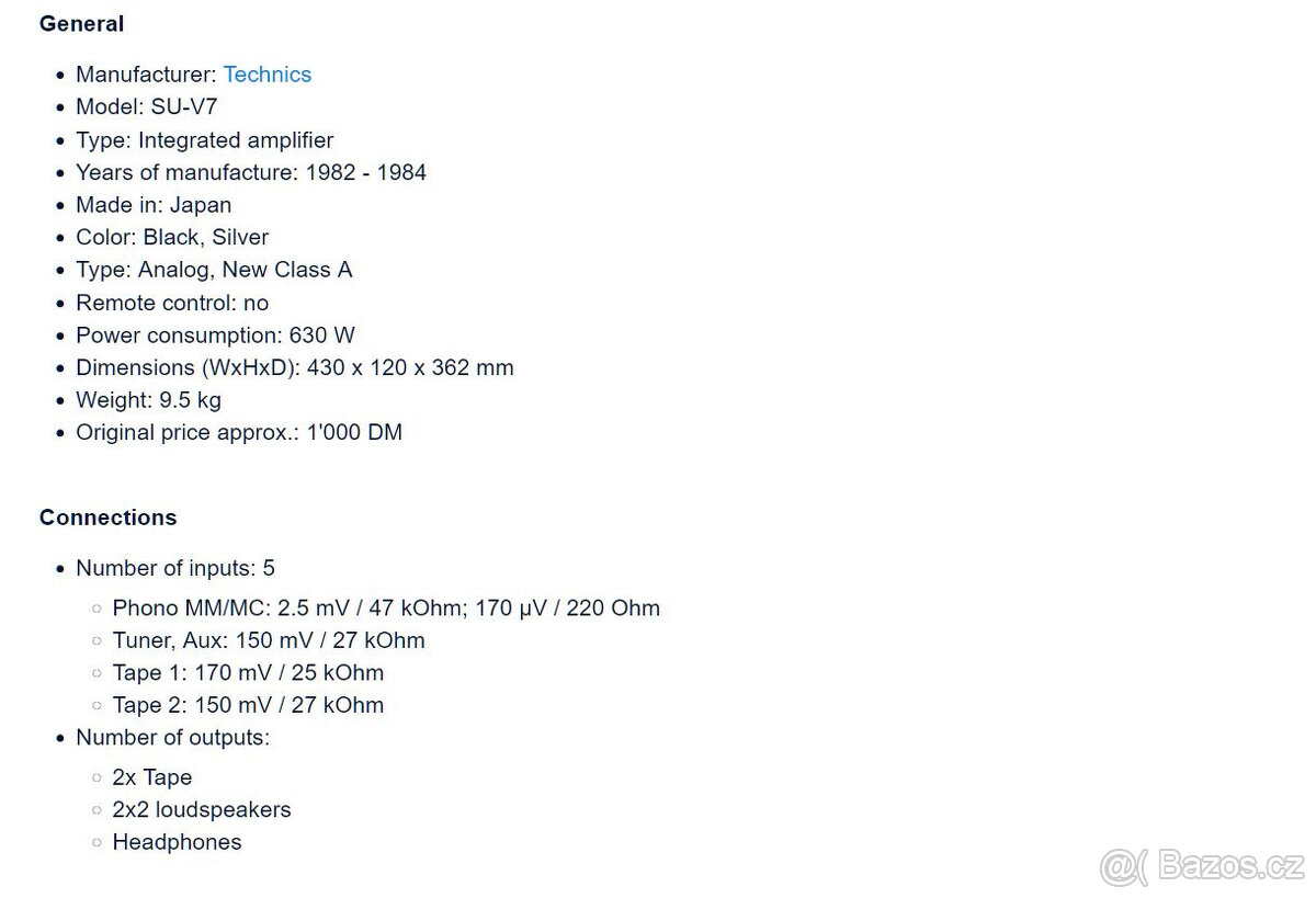 TECHNICS SU-V7 Stereo DC Amplifier/Vintage/Class A - 12