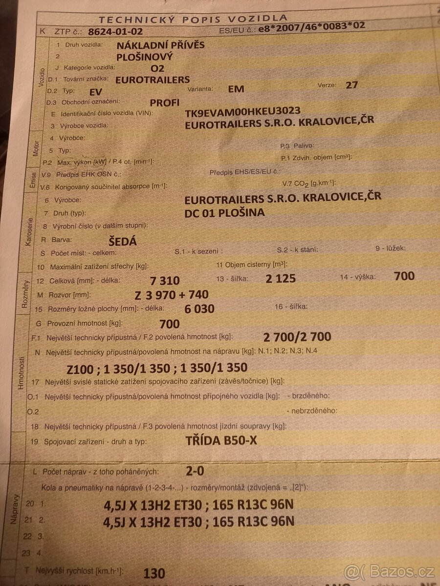 Přívěsný vozík plato - 12