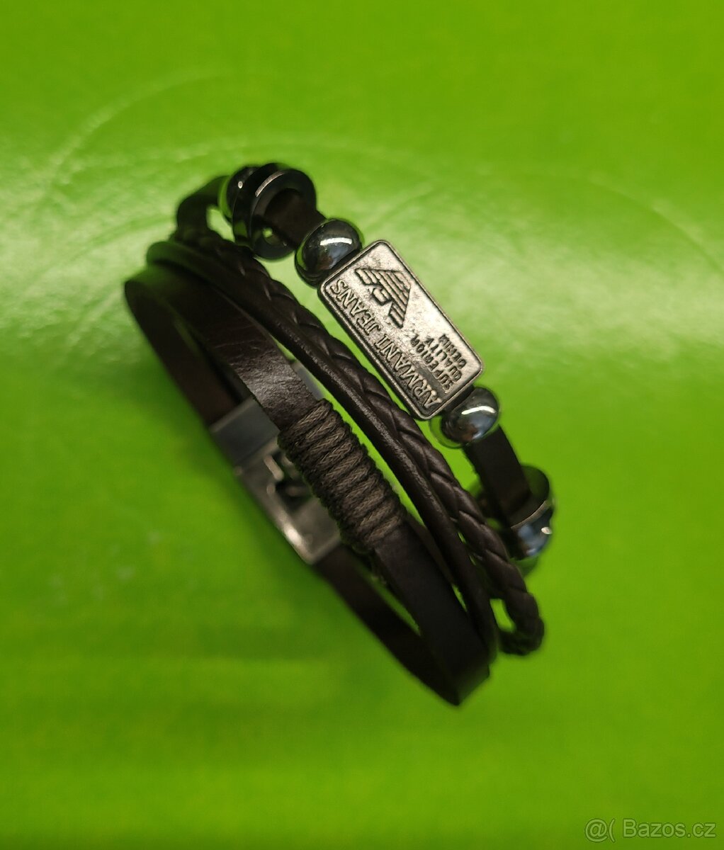 Giorgio Armani Jeans hnědý pánský kožený náramek značkový - 12