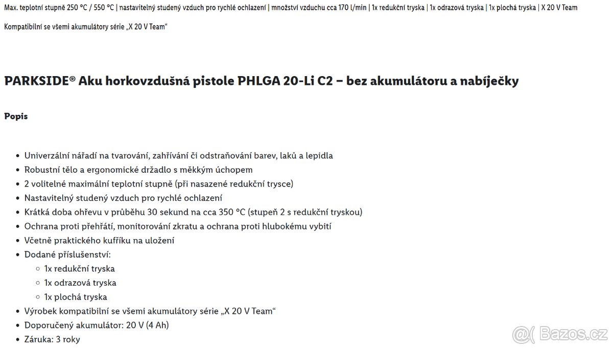Horkovzdušná pistole Parkside aku - nová - 12